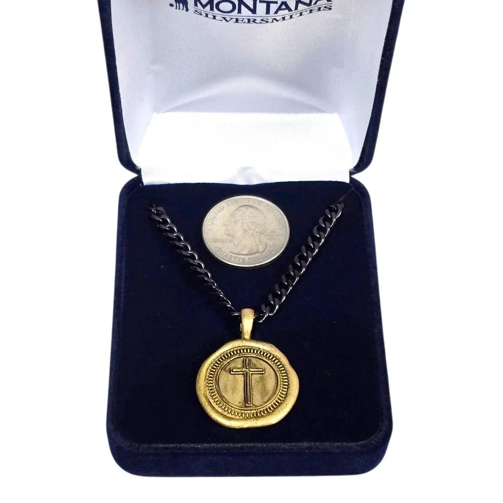 Montana Silversmiths Necklace Men's Seal Of Faith Cross NC6090 Retail $75 NEW